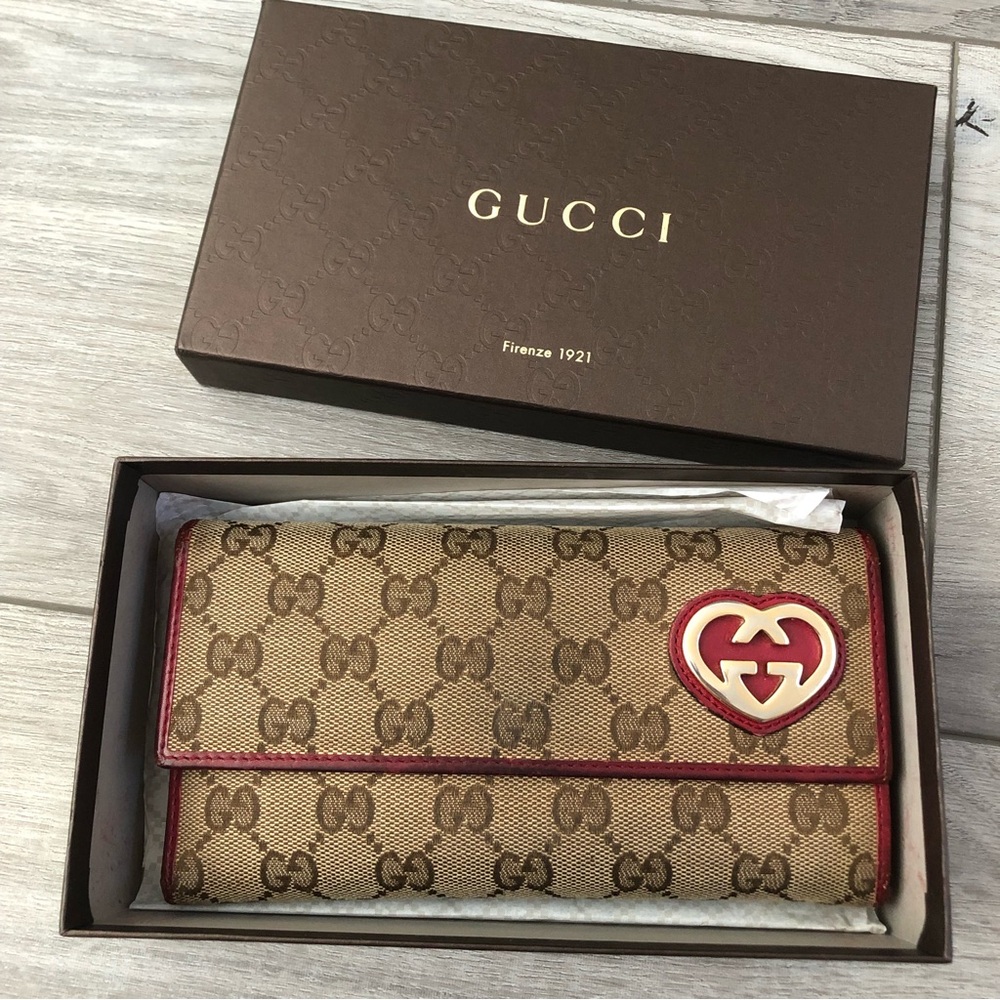 Gucci Monogram Long Wallet GG logo interlocking heart authentic gucci wallet
